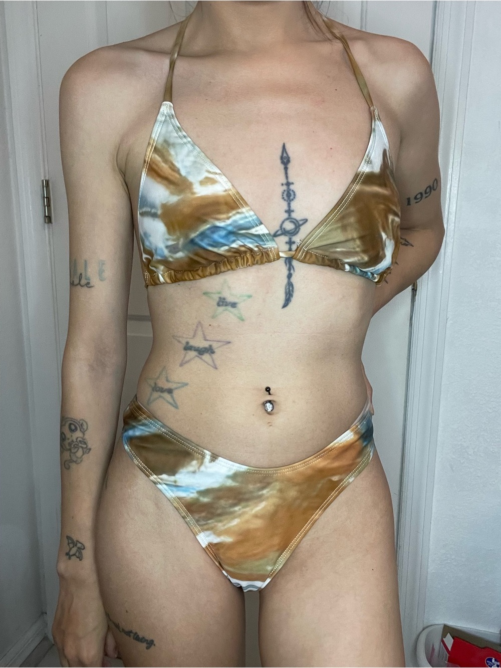 SHEIN High Waisted Tie-Dye Triangle 2-Piece Cheeky Bikini Set Size Small